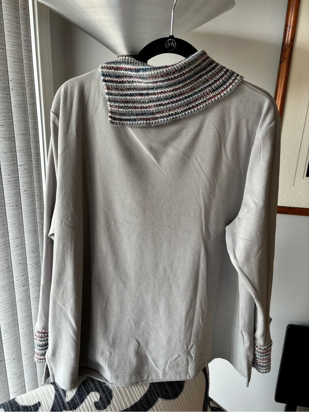 Ruby Rd. Gray Pullover with Multicolor Striped Button Cowl - Picture 5 of 7